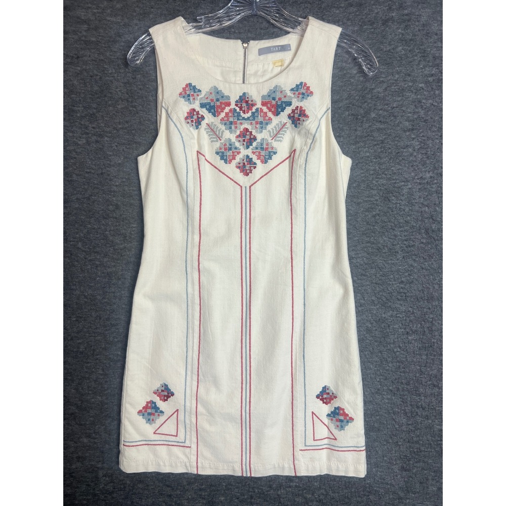 TART Womens XS White Embroidered Cotton Sleeveless Mini Shift Dress T10322N585 - Picture 1 of 10